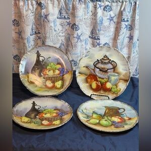 Vintage Hand‑Painted Fruit Wall Plates – Signed Riki & M. Kurita (Set of 4)